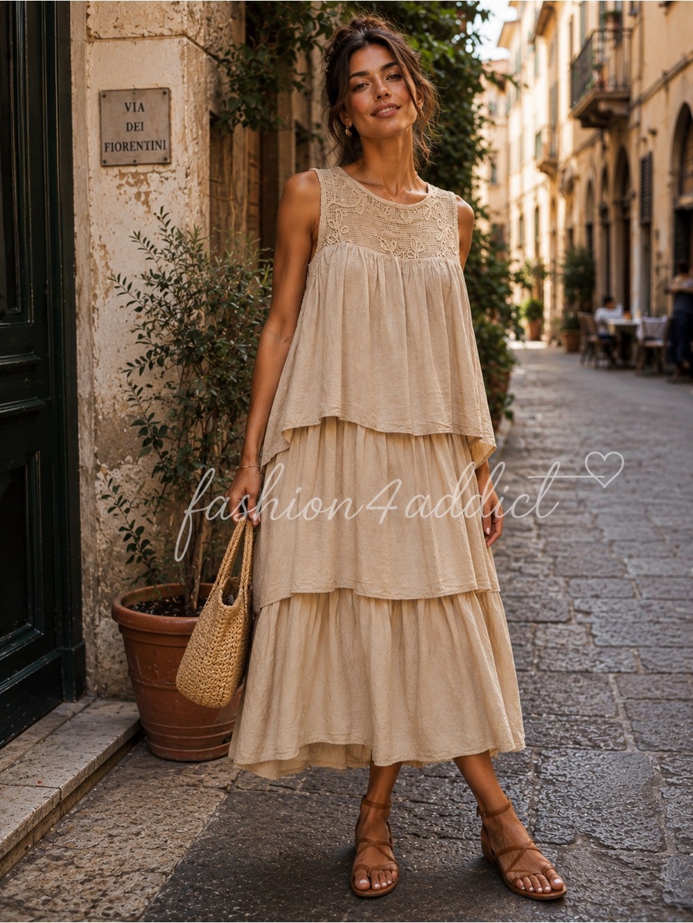 Sleeveless Tiered Midi Dress in Green — Made In Italy